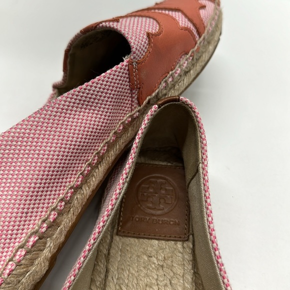 Tory Burch Lonnie Espadrille Flats Slip On Canvas Jute Shoes Pink Tan Size 9.5 - Picture 6 of 10